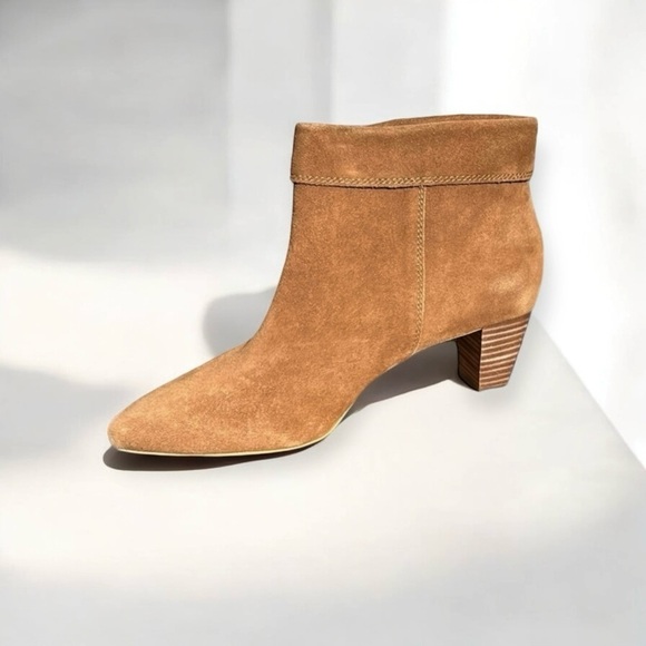 🌻NEW w/box Lucky Brand Zakina Oiled Suede Tan Fringe Detailed Booties Size 9.5 - Picture 6 of 12